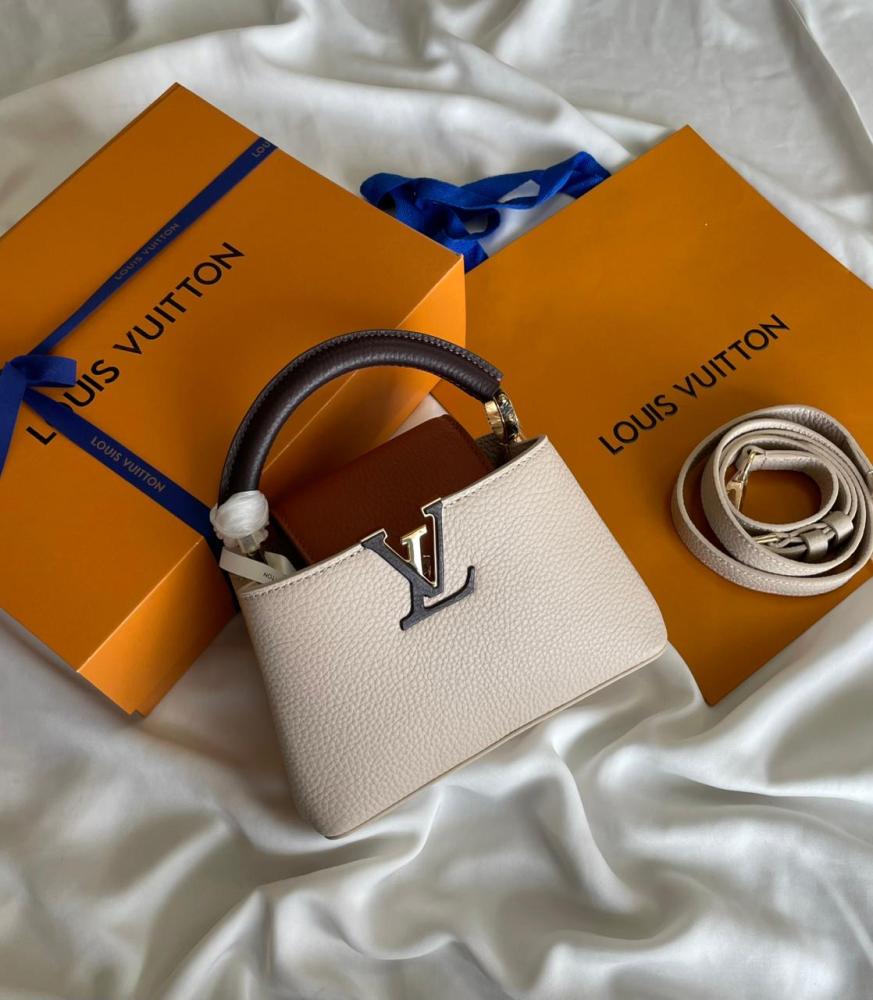 Louis Vuitton Capucine Grain Leather 21cm Beige Bag - E