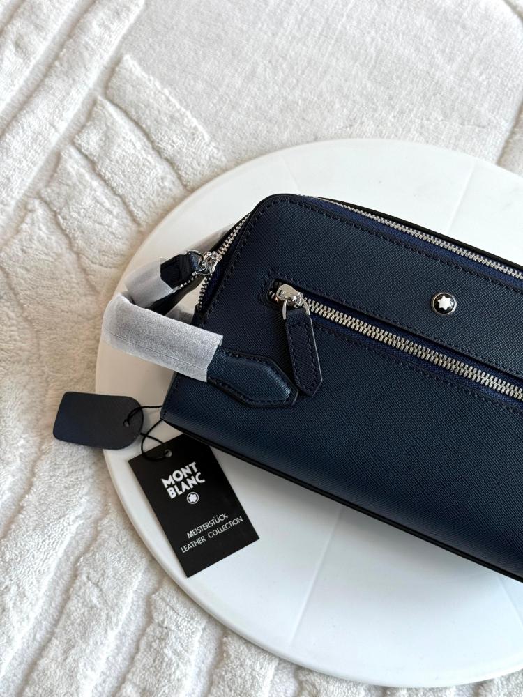 Montblanc Men's Navy Blue Zip Handbag - E-SEVEN STORE