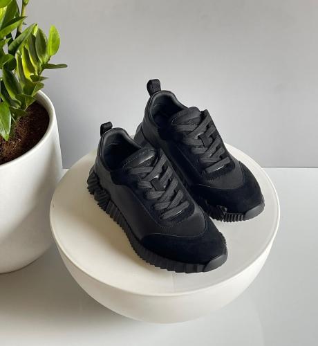 Hermes Unisex Daily Bouncing Canvas Lace-Up Sneaker in Black