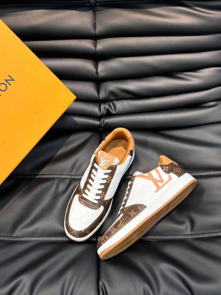 Louis Vuitton Men's White with Brown Luxury Sneakers - E