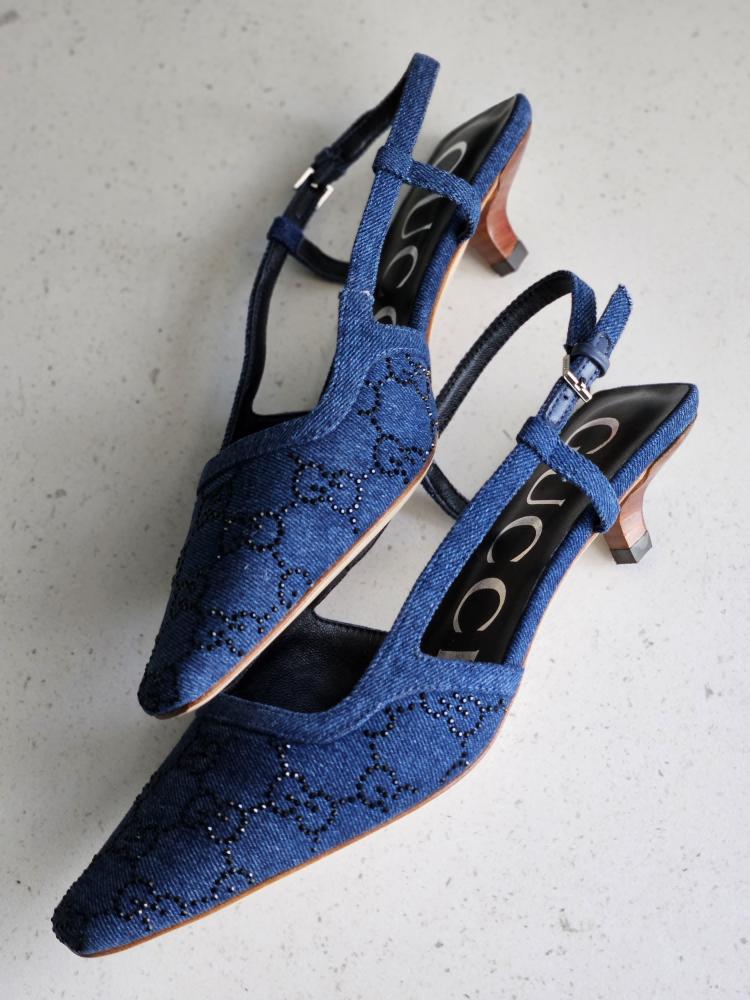 靴 Vintage Gucci Denim Heel Sandals Gucci Supreme Denim Platform Sandals, Heels - Designer