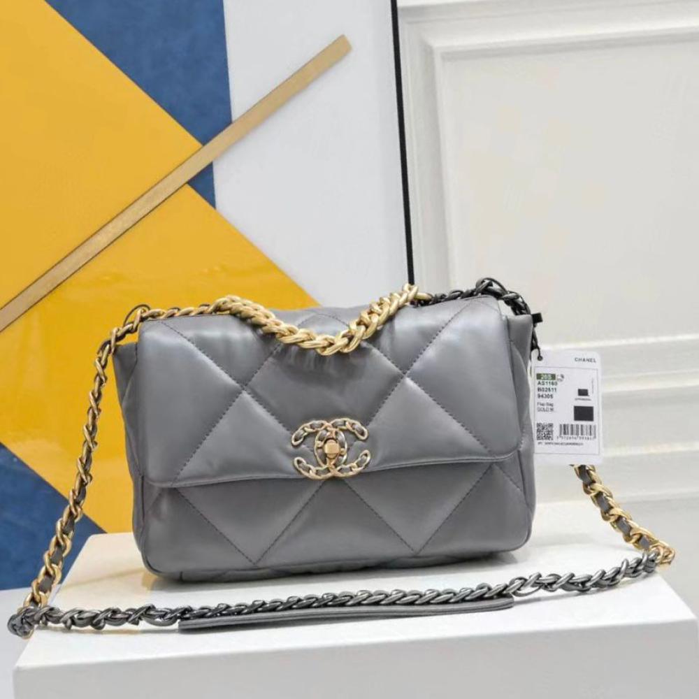Chanel 19 Shoulder Bag with Chain in Grey Gold Metallic