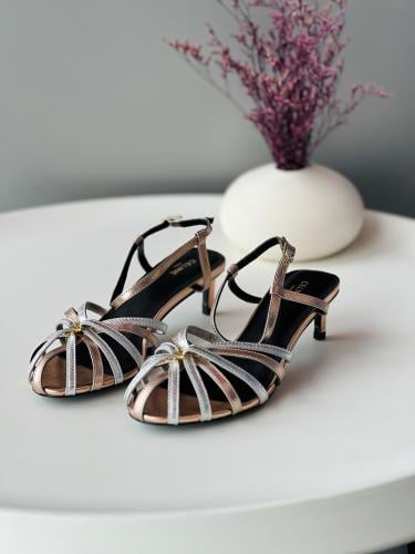 Celine Triumph Low Heel Slingback Sandal in Bronze Silver
