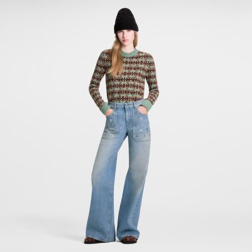 Louis Vuitton wide-leg jeans, blue, with prominent pockets