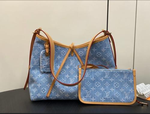 Louis Vuitton Carry All MM Women's Denim Bag with Brand Logos