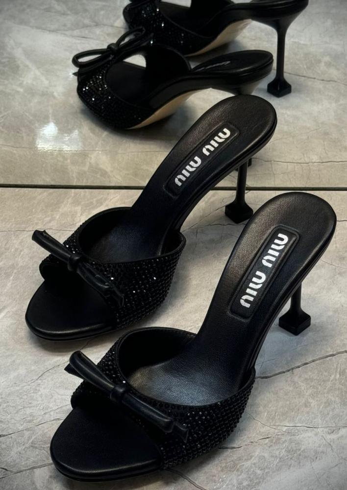 Hills Miu Miu Women's Black Luxurious Shiny Rhinestones and