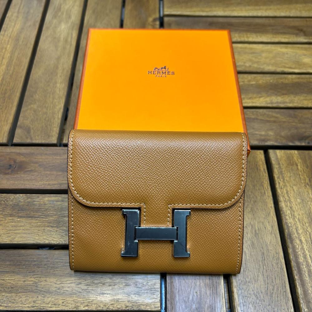 Hermes Constance Women's Wallet in Brown Luxury Leather with Silver Logo