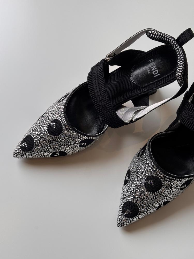 Fendi women's heels with a back belt decorated with silver
