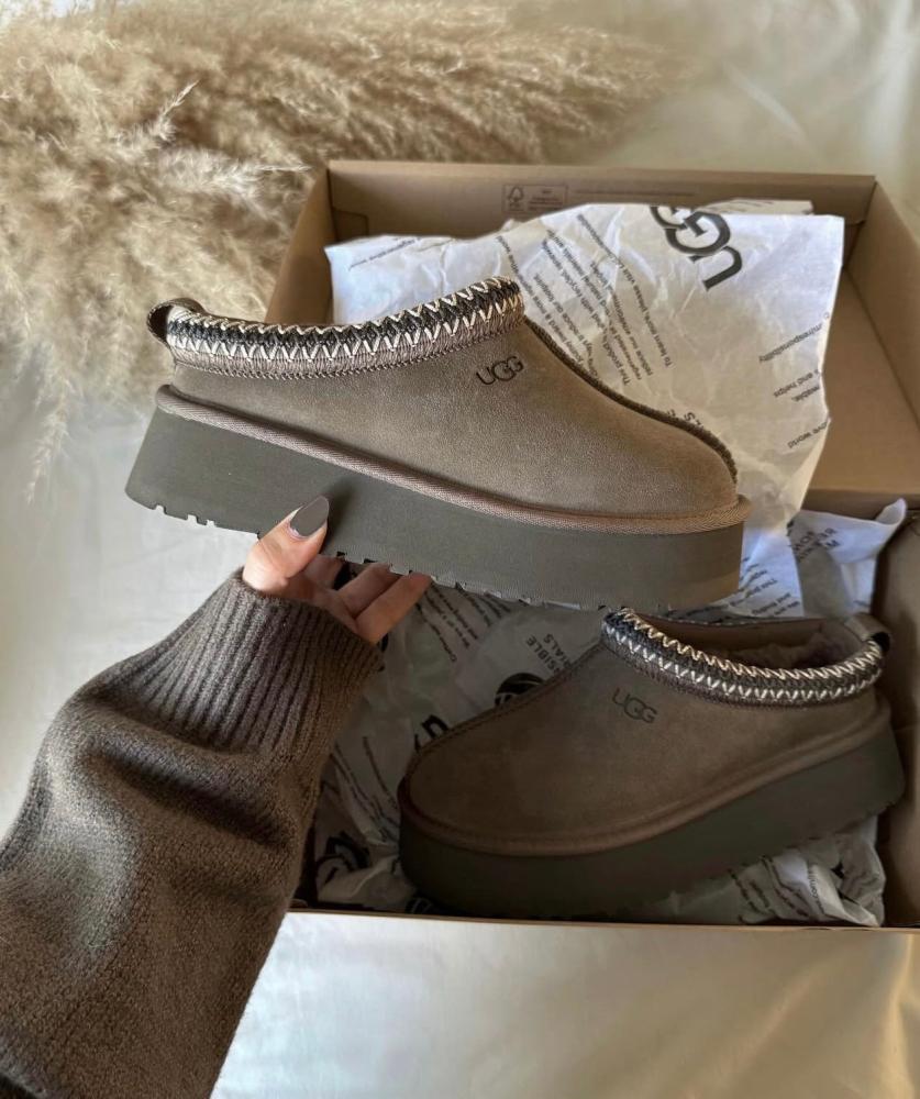 شبشب شتوي اوج ugg حذاء مفتوح من الخلف بلون زيتي للنساء