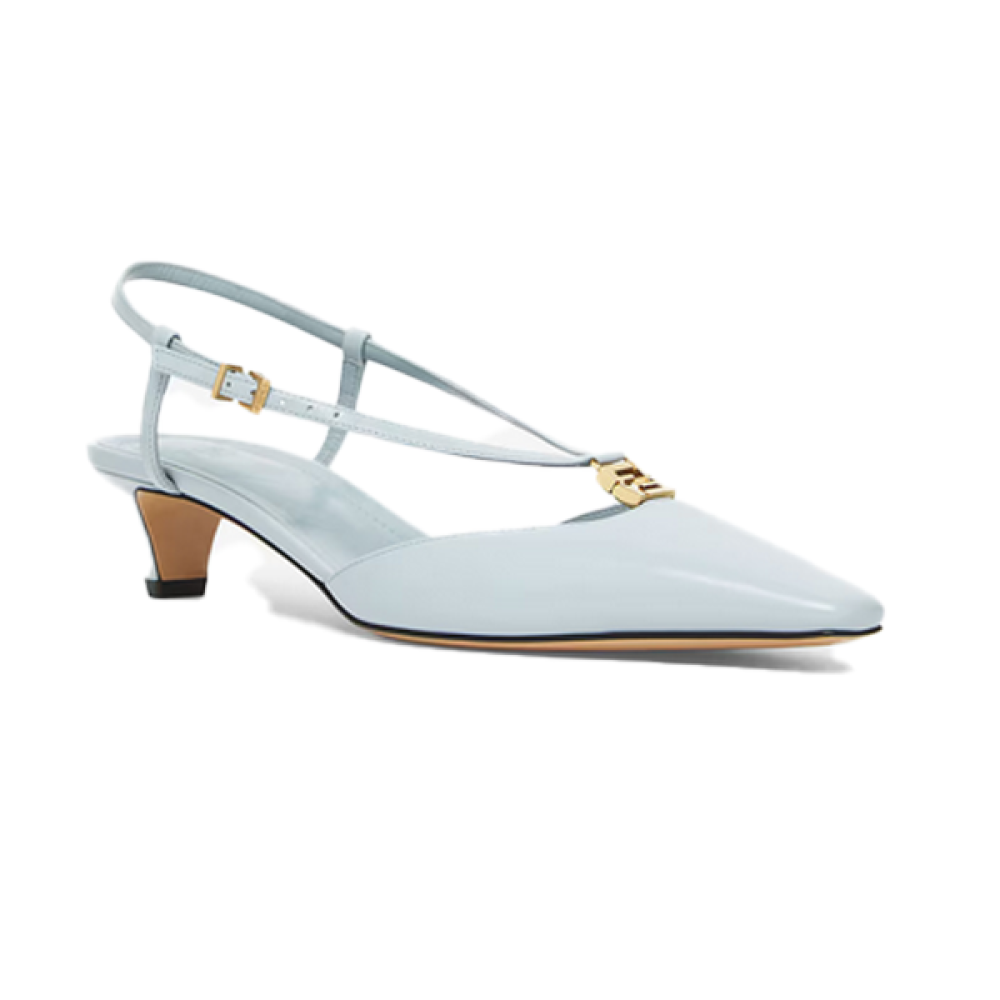 Fendi Fold Sky Blue Slingback Low Heel Pumps - E-SEVEN STORE