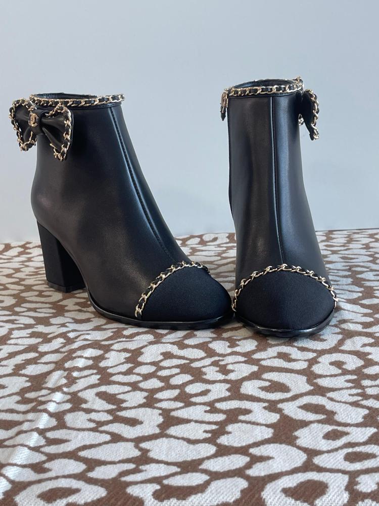 Chanel Short Boot, Black, Low-Neck, with Gold Chain - E