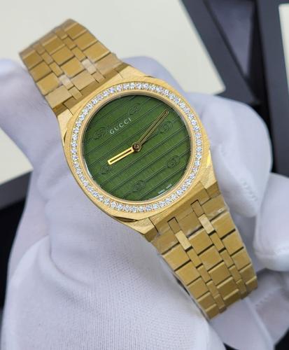 Gucci H25 Women's Gold Metal Watch with Green Dial - E-SEVEN STORE