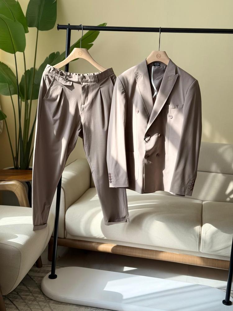 Men's formal suit, Zegna jacket and pants, chocolate brown