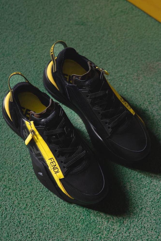 Fendi Men's Flow Low Top Black Yellow Luxury Sneakers - E
