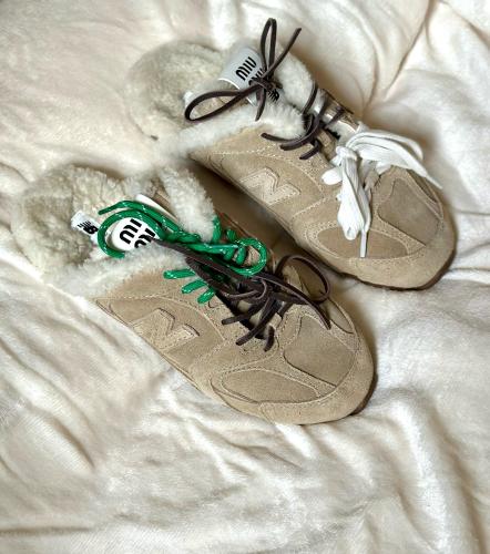 Miu Miu x New Balance Women's Open Back Fur Lined Sandals - Beige