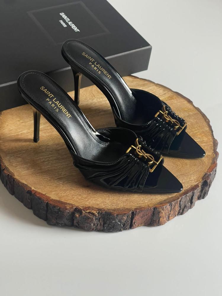 Saint Laurent Babylon Sandal in Black Shiny - E-SEVEN STORE