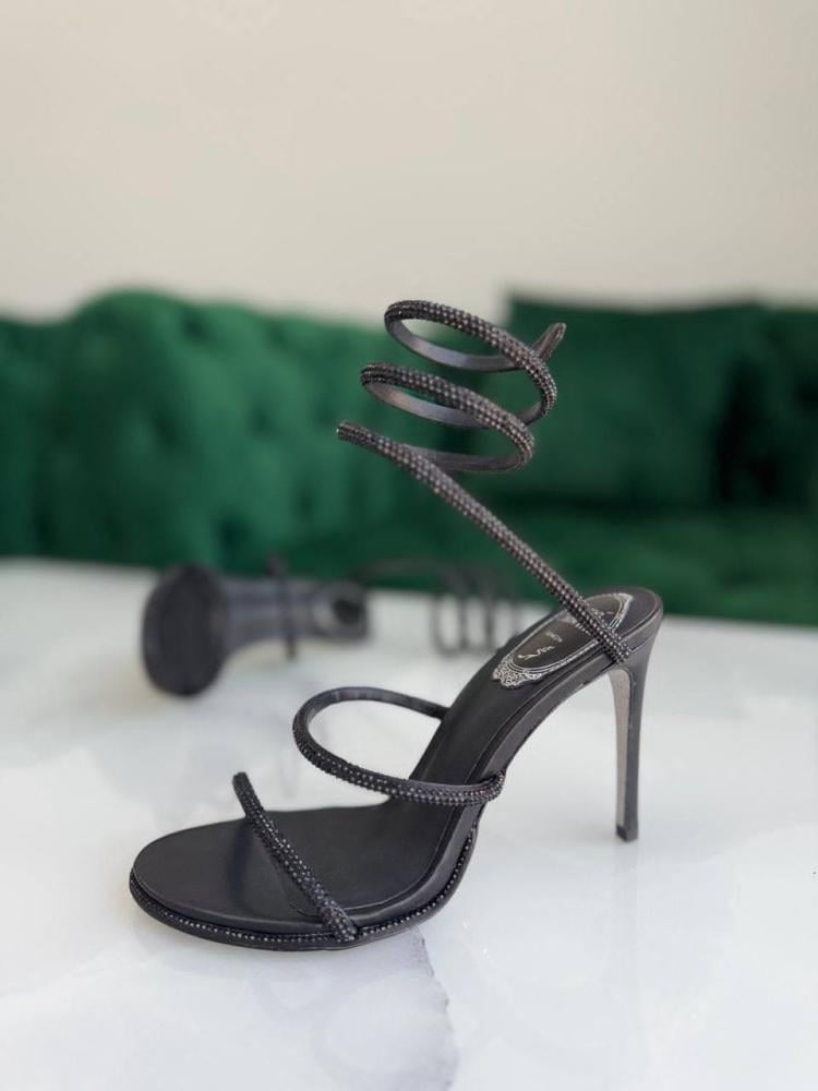 Rene Caovilla Women's Black High Heel Sandal - E-SEVEN STORE