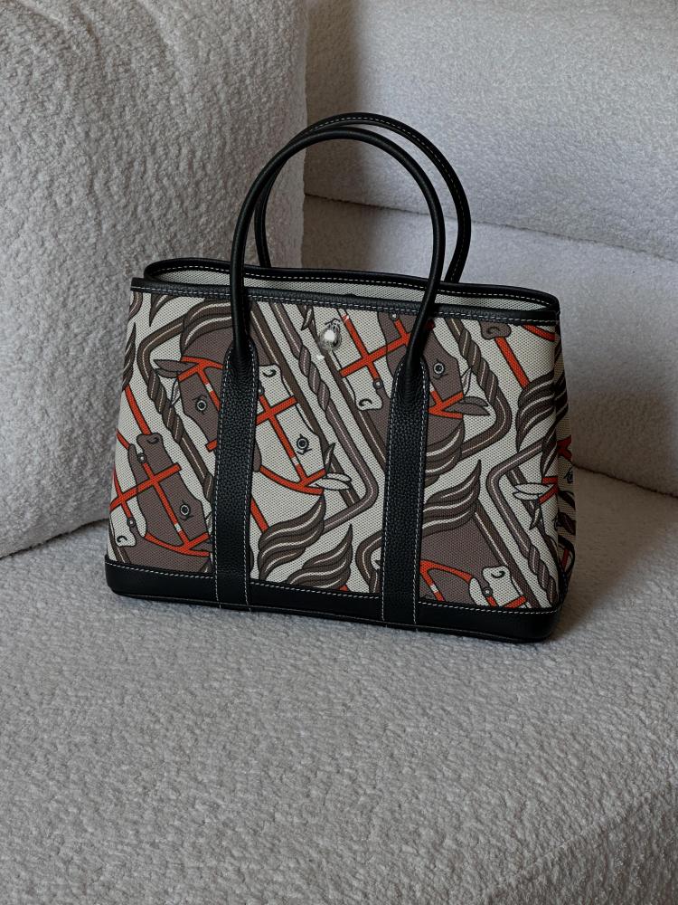 Hermes Garden Party 30cm Handbag, Black Fabric and Leather with