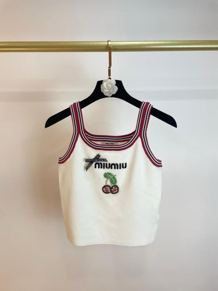 Miu Miu Cherry Sleeveless Top in White and Red