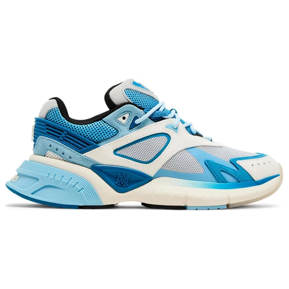 Men's Amiri Runner Sneakers in Blue Leather and Suede Mesh