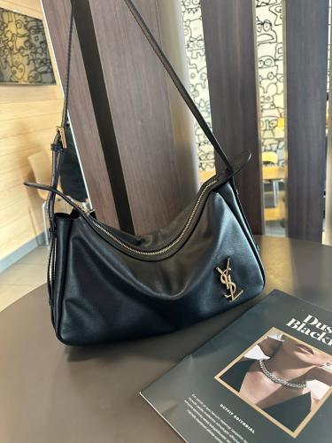 バッグ Yves Saint Laurent Black Douce Leather Shoulder Bag with Zipper