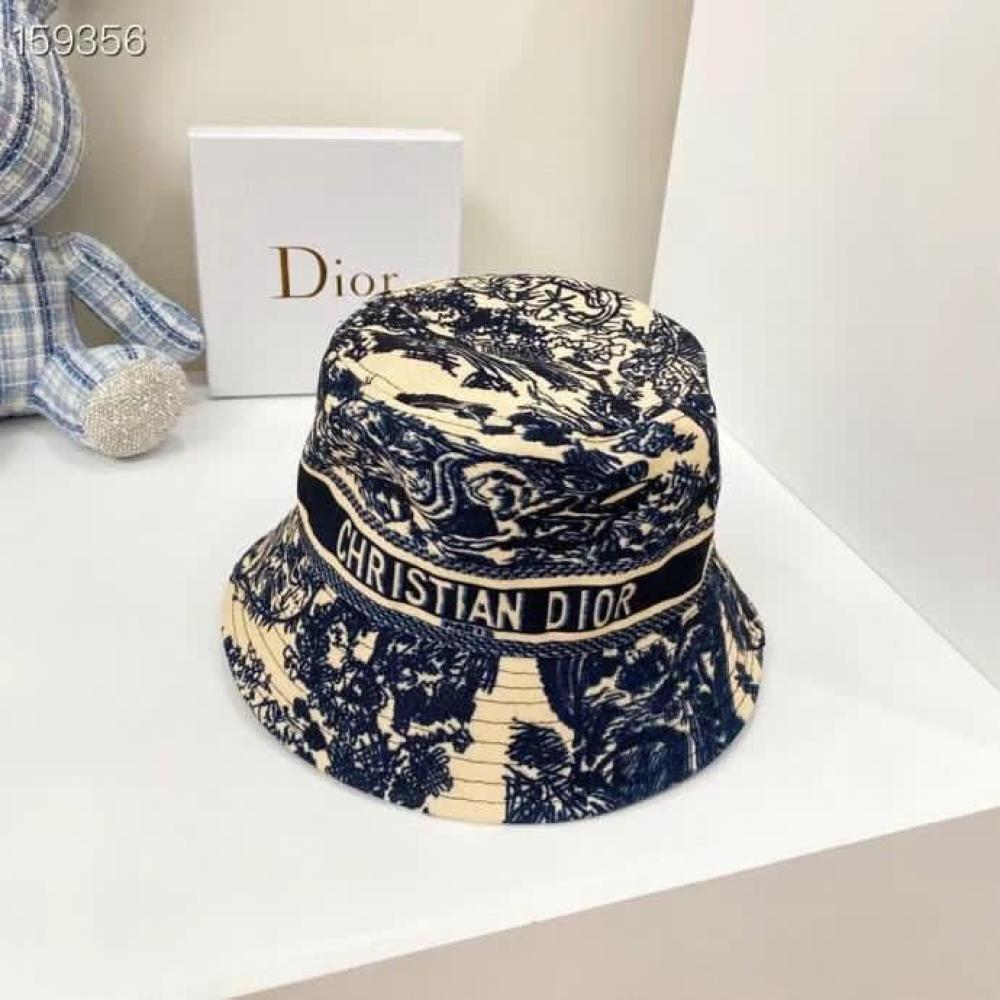 Dior women's hat, tree print, beige and navy blue