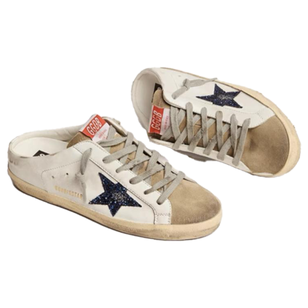 Golden Goose Sabot Open Toe Shoes, White, Brown and Black Glitter