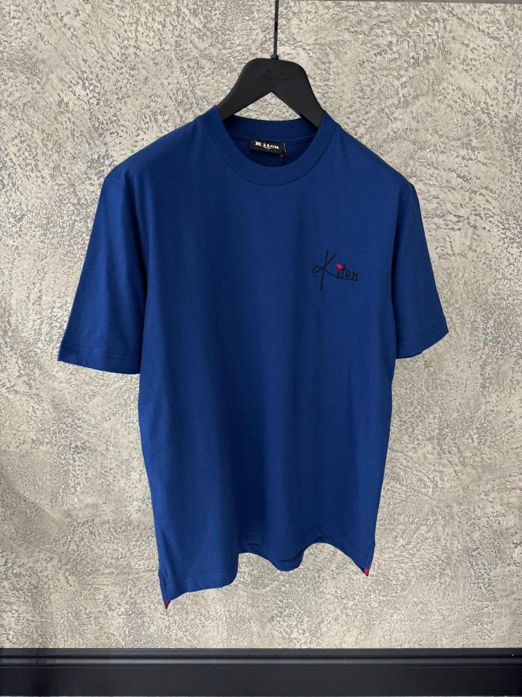 サ Men's Kiton Cotton T-Shirt with Embroidered Logo, Navy Blue - E