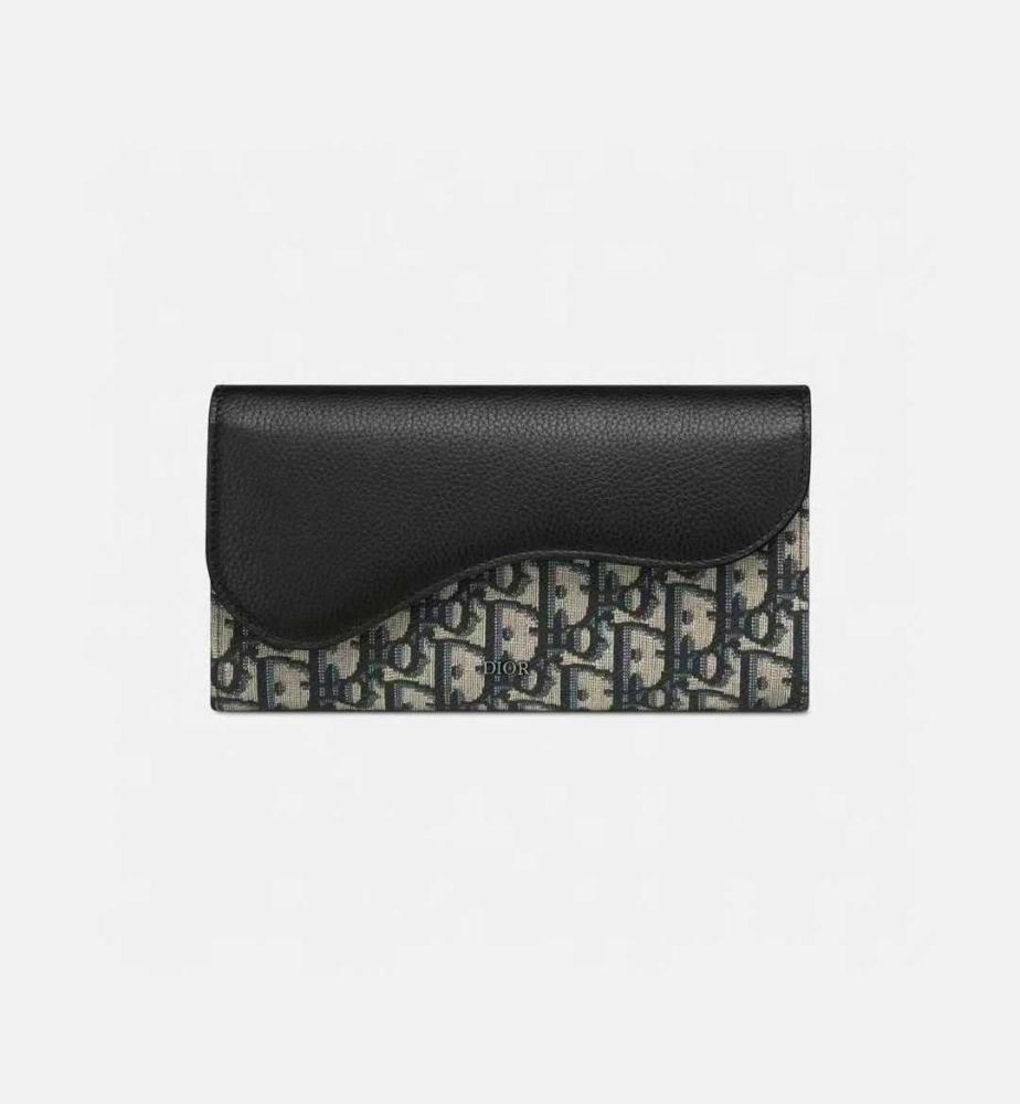 Dior Women's Long Saddle Wallet in Leather and Fabric with the Brand's Logo