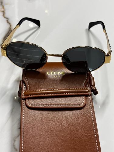 Celine Black Oval Sunglasses with Brown Leather Case Celine Tortoise Shell Acetate Triomphe Sunglasses CL40194U  main image 4