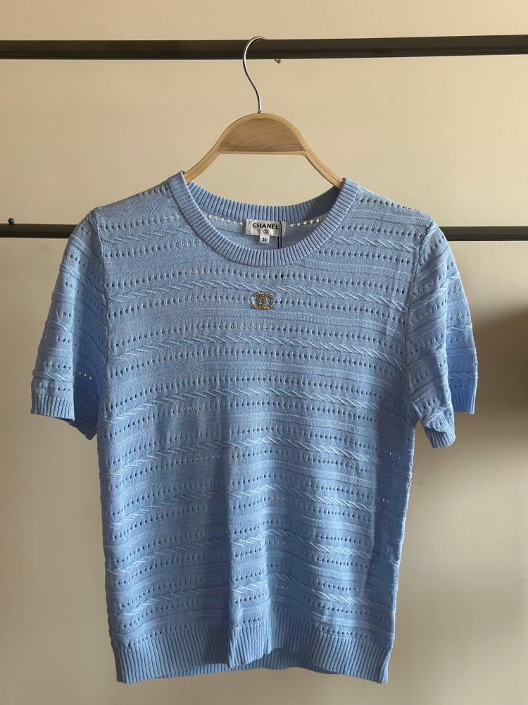 Chanel Women's Crew Neck T-Shirt with Hollow Out Pattern