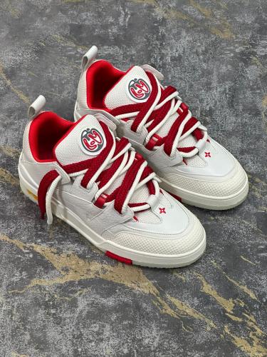 VUITTONカタログ Louis Vuitton Men's White Sneakers with Red Detail - E-SEVEN STORE