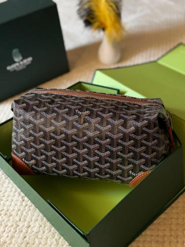Goyard 23cm Brown and Black Logo Print Makeup Bag - E-SEVEN STORE