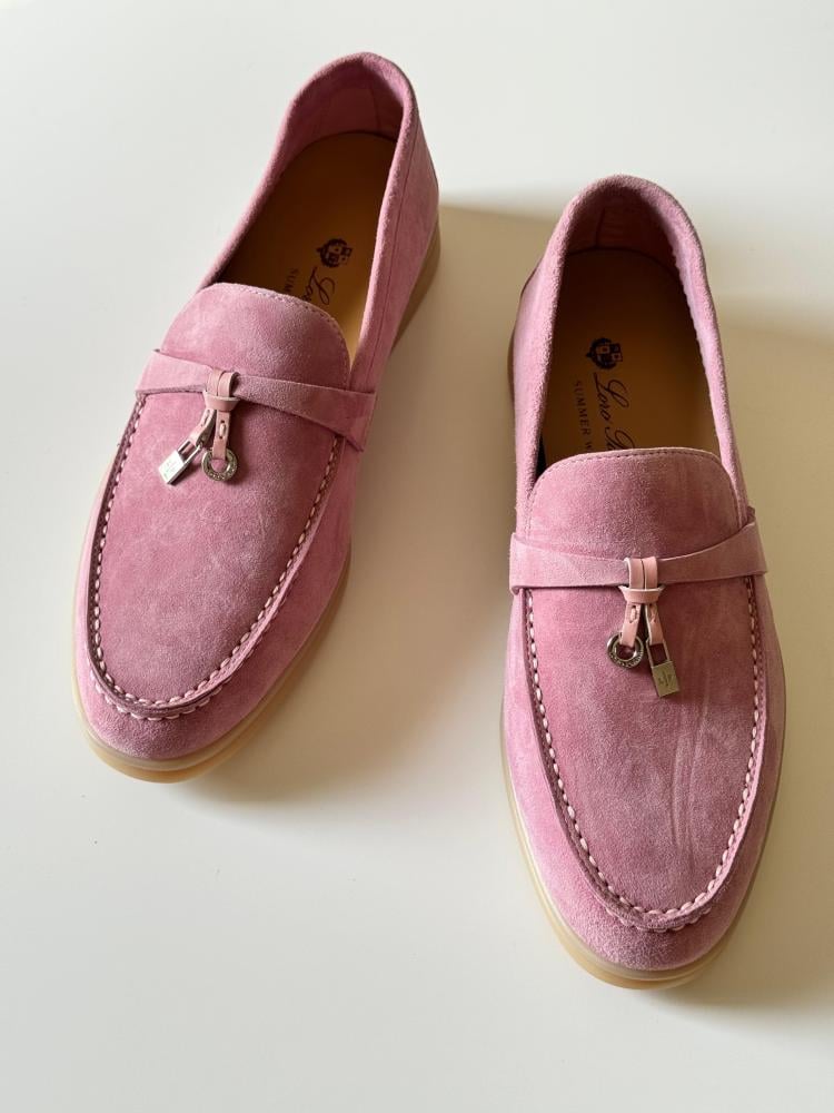Lorobiana Women's Suede Flat Shoes in Soft Pink