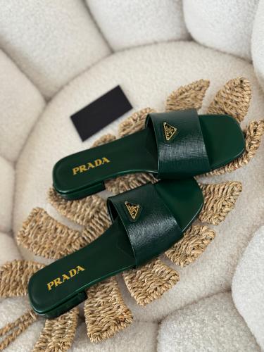 Prada Women's Slipper Flat Dark Green Sandal - E-SEVEN STORE