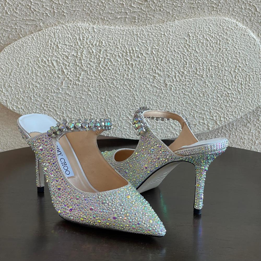 Jimmy Choo High Heels Easy Wear Silver Glitter Studded - E