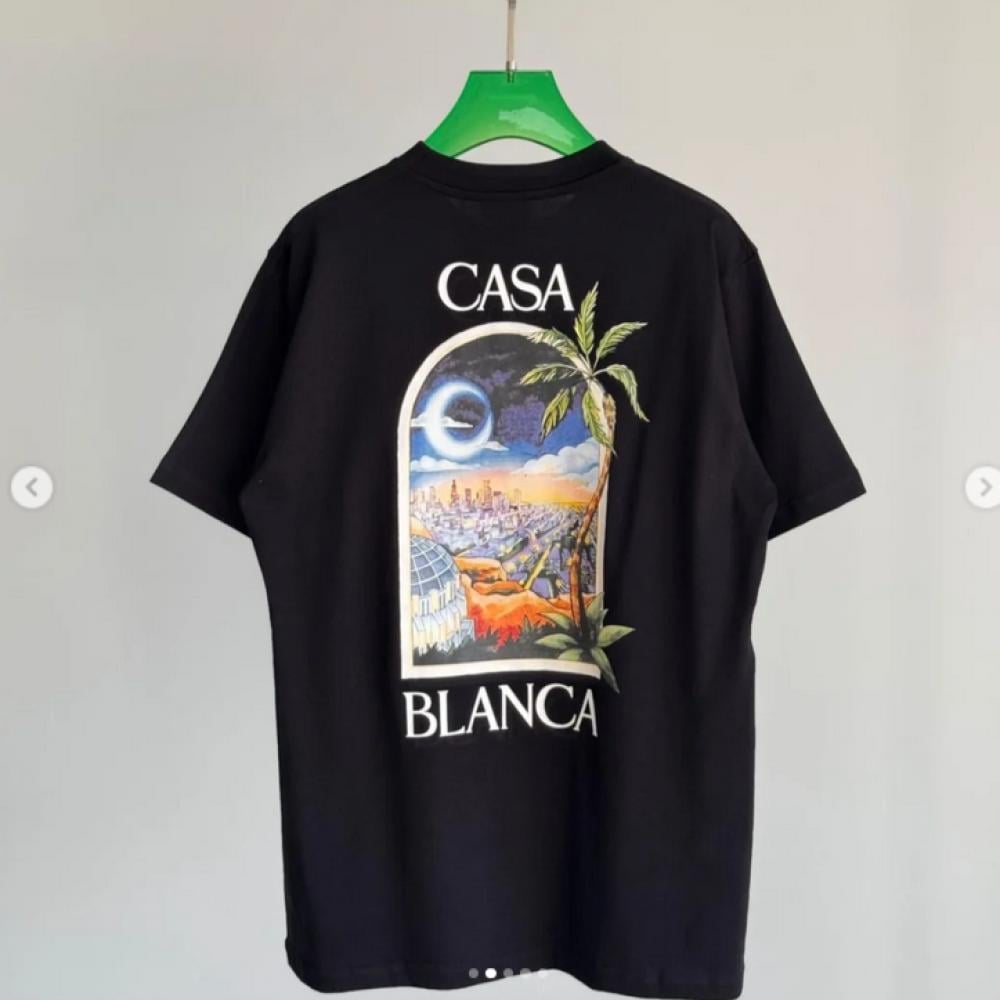 Men's Sport Casablanca T-Shirt in Black with City Print - E