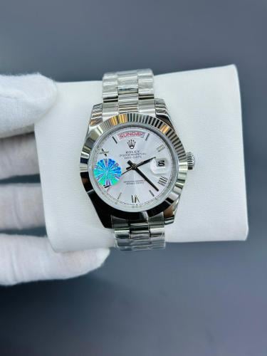 Rolex Men's Day-Date Silver White Dial Watch - E-SEVEN STORE