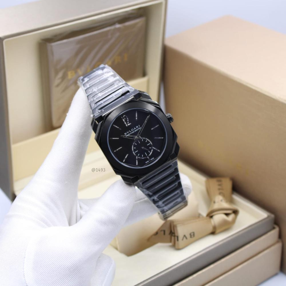 ساعة يد معدن بولغاري اوكتو ساعة رجالية لون أسود فخمة