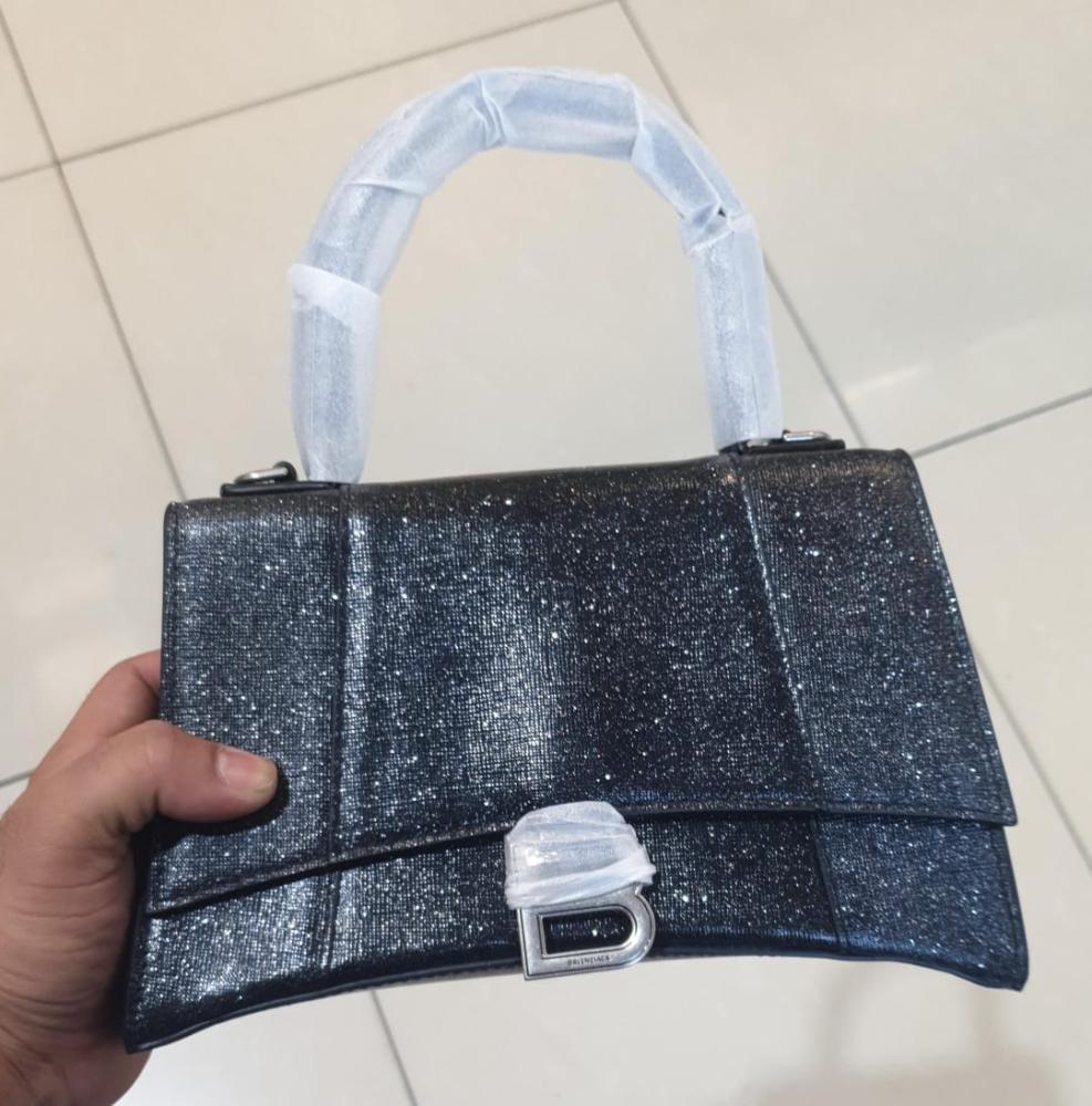Balenciaga Mini Hourglass Bag in Black Glitter Luxury - E