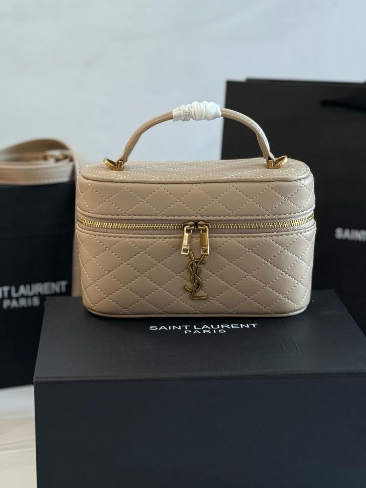 Saint Laurent 18cm Mini Vanity Handbag in Beige Leather E-SEVEN
