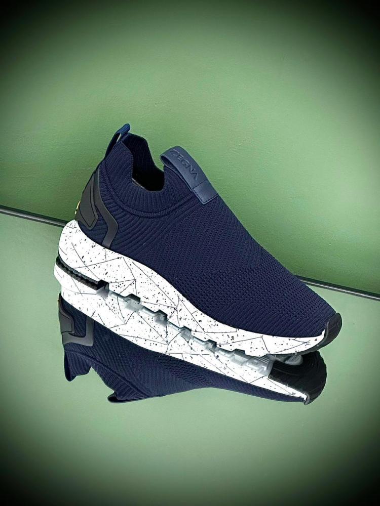 Zegna Techmerino Men's Laceless Sneakers in Navy - E-SEVEN STORE