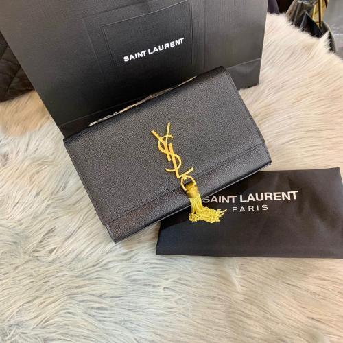 Yves Saint Laurent Kate bag in black grained leather with gold