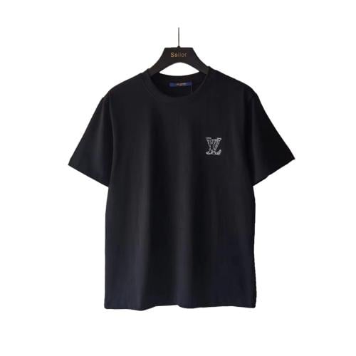 Louis Vuitton Short Sleeve Monogram Embroidered Black T-Shirt - E