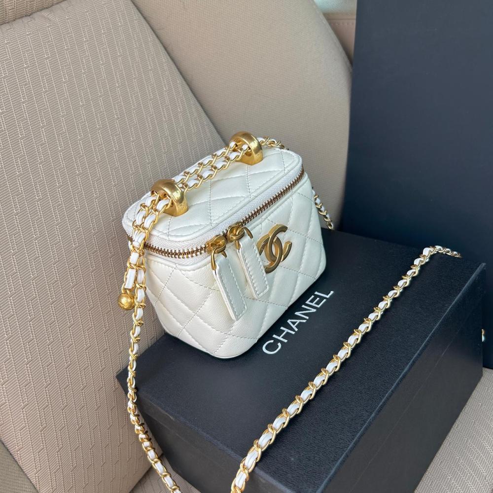 Chanel Mini Vanity Bag with Gold Chain, White