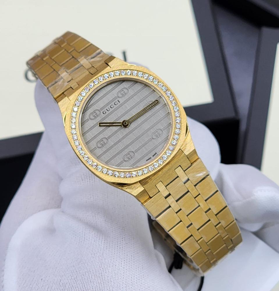 ケン Gucci H25 Women's Gold Watch with Grey Dial - E-SEVEN STORE