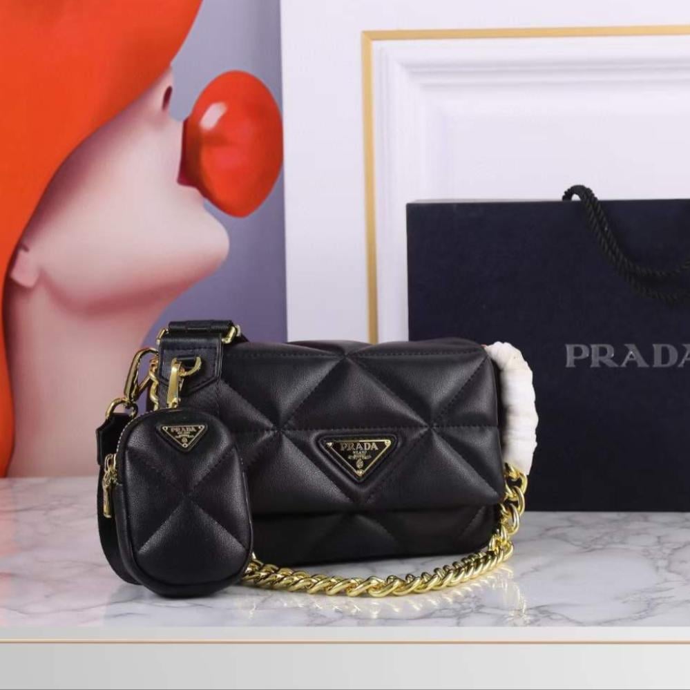 Prada Quilted Leather Flap Crossbody Bag in Black