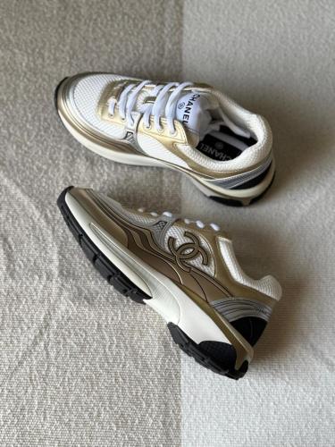 Chanel women's sporty mesh sneakers with a gold touch | ESEVEN STORE