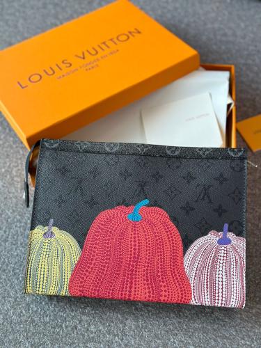 Louis Vuitton Men's Black Zip Leather Pouch - E-SEVEN STORE