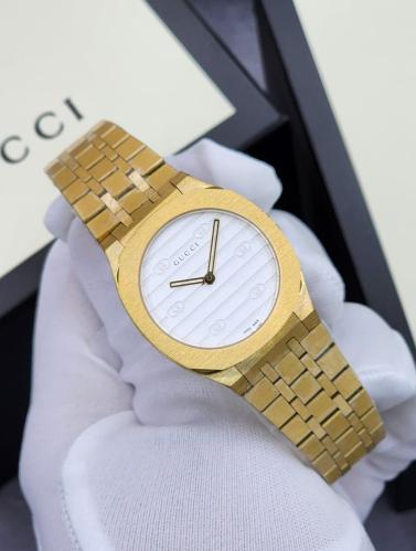 Gucci H25 Women's Gold Watch with Luxury White Dial - E